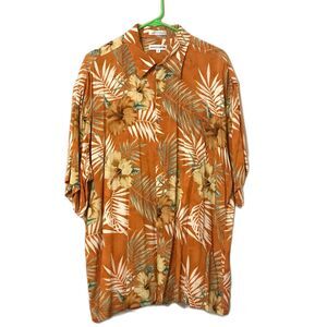 Pierre Cardin Hawaiian Rayon Shirt Men XL Orange Floral Button Up Tropical Beach